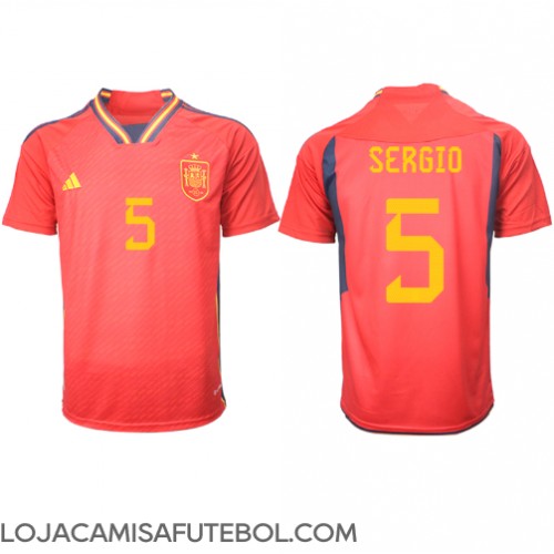 Camisa de Futebol Espanha Sergio Busquets #5 Equipamento Principal Mundo 2022 Manga Curta